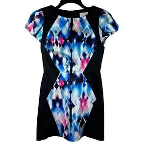 Milly‎ Dress Women's 4 Multicolor Bodycon Sheath Geometric Cap Sleeve Colorful